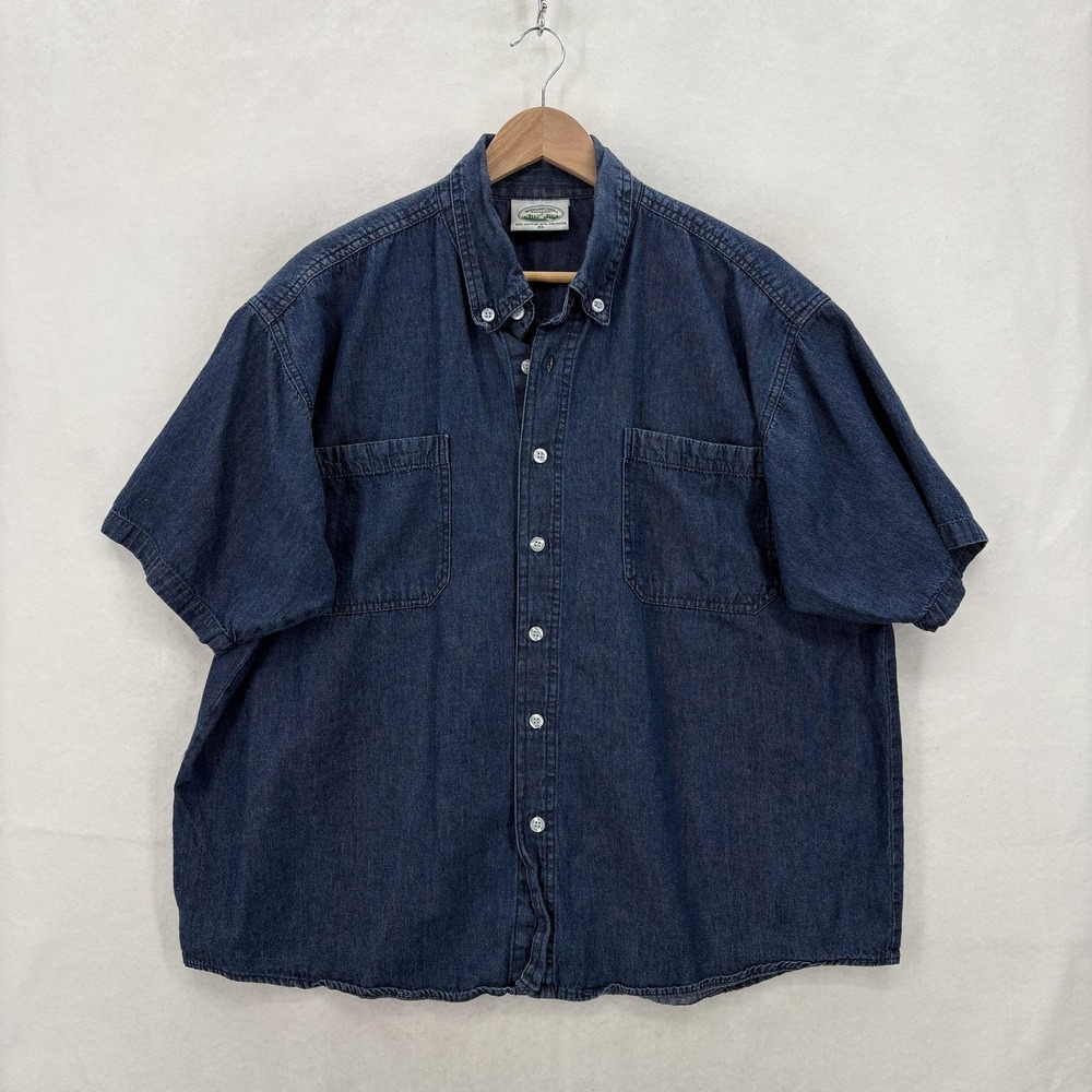 Vintage Woodland Creek Shirt Mens XL Blue Denim Short Sleeve Button Up Western